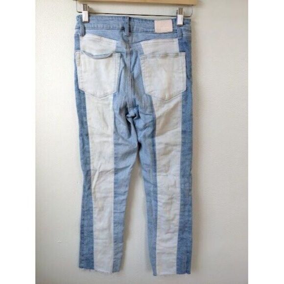 Paige Sz 27 Cindy Patchwork Blue Sky Piercing Jeans Straight Blue White Stretch - Picture 6 of 9